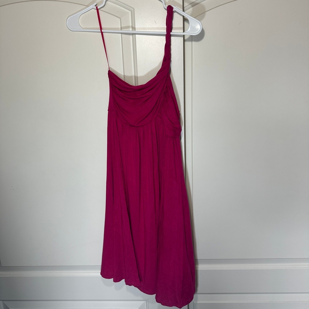 Cache Y2K Magenta Draped One Shoulder Mini Dress Womens M Pink Ruched baddie